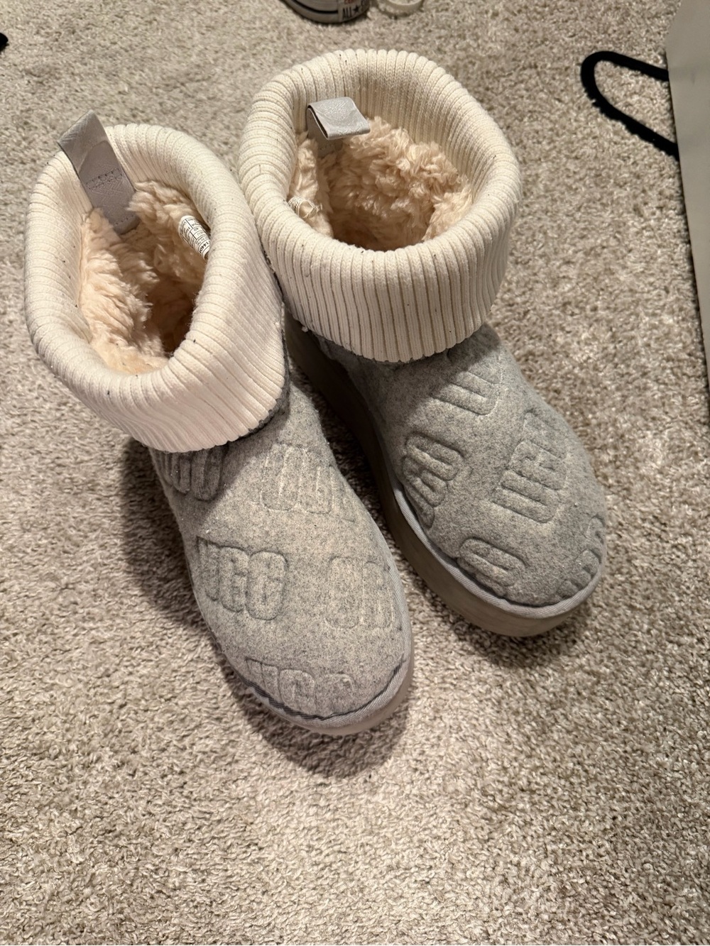 UGG Light Gray & Cream Cozy Cuff Winter Boots